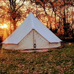 bell tent on winter evening